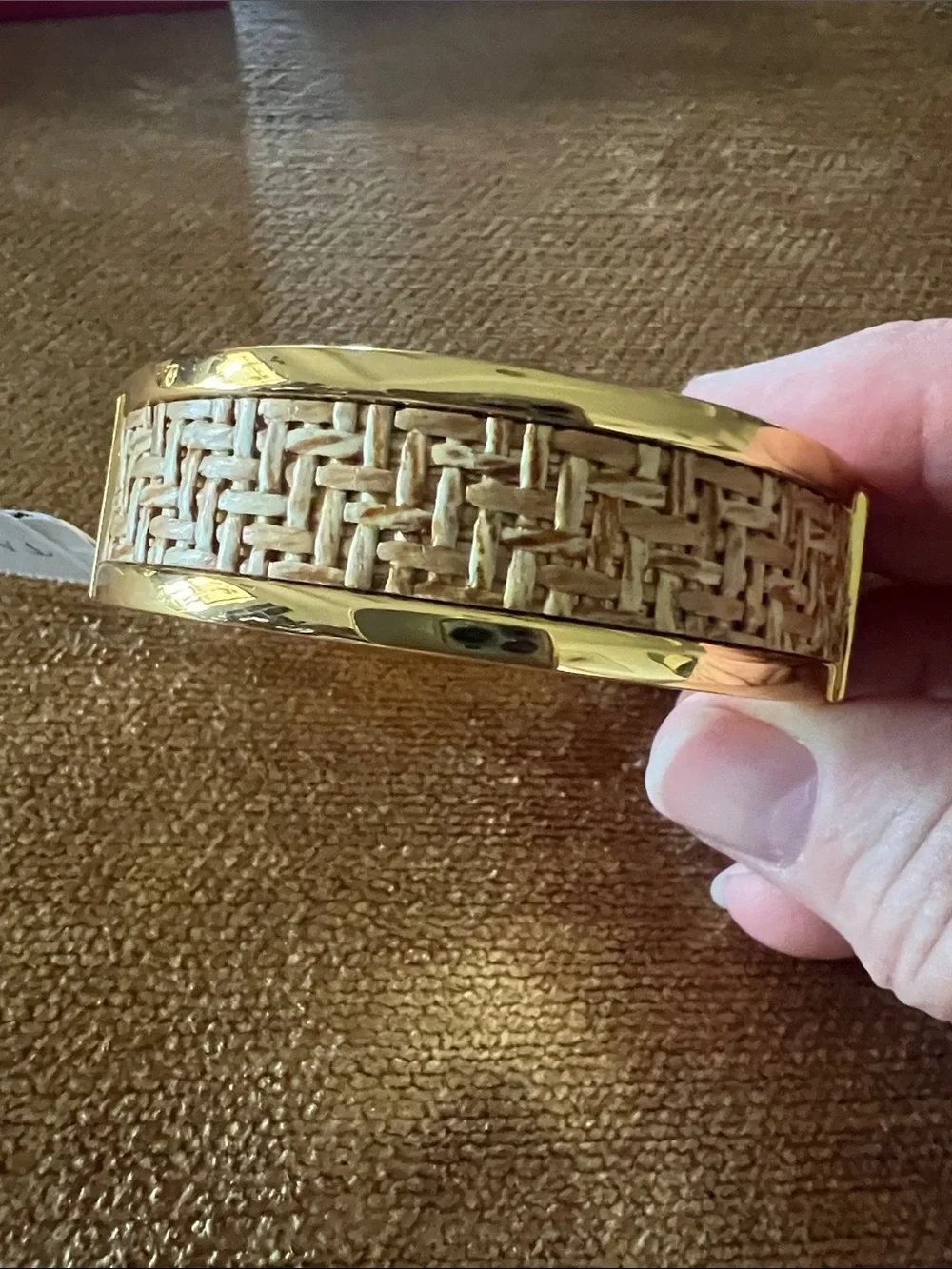 NWT Talbots Gold tone bracelet with woven wood tone